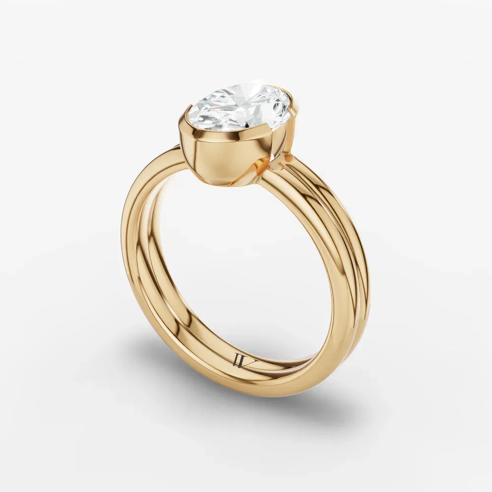 Certified 1 carat Lab Grown Diamond Oval Cut Solitaire, Bezel, Modern Engagement Ring in 18K Yellow Gold-Sena