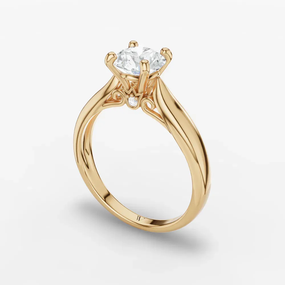 Certified 1 carat Lab Grown Diamond Round Cut Cathedral, Solitaire, Four Prong Engagement Ring in 14K Yellow Gold-Elle