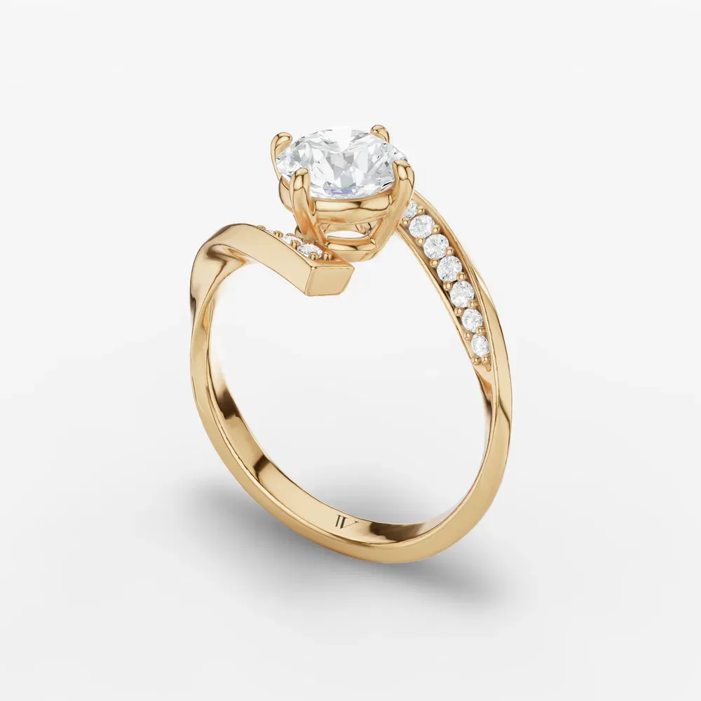 Certified 1 carat Lab Grown Diamond Round Cut Modern, Unique, Pavé Engagement Ring in 14K Yellow Gold-Lirene