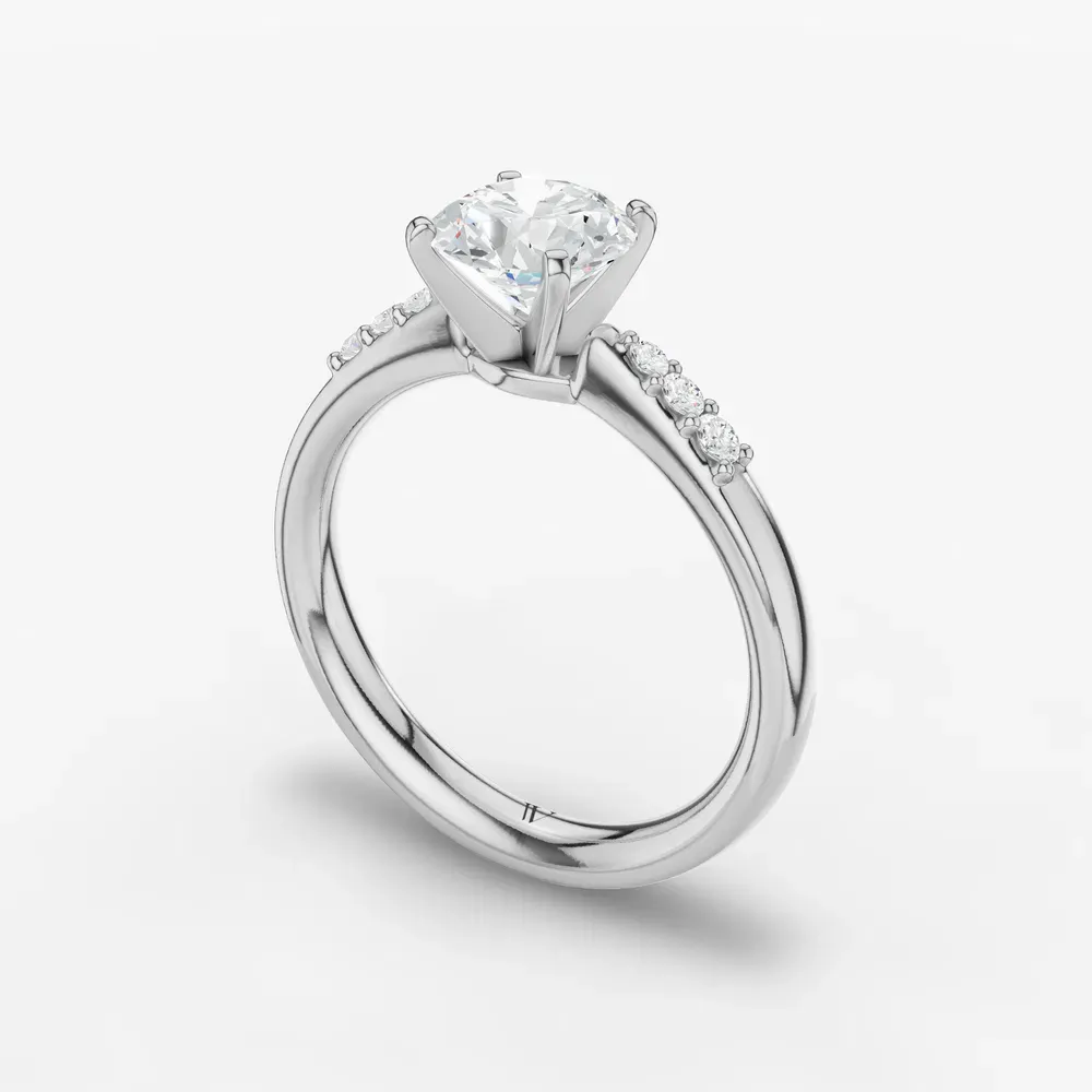 Certified 1 carat Lab Grown Diamond Round Cut Four Prong, Side Stone Engagement Ring in 14K White Gold-Jubatu