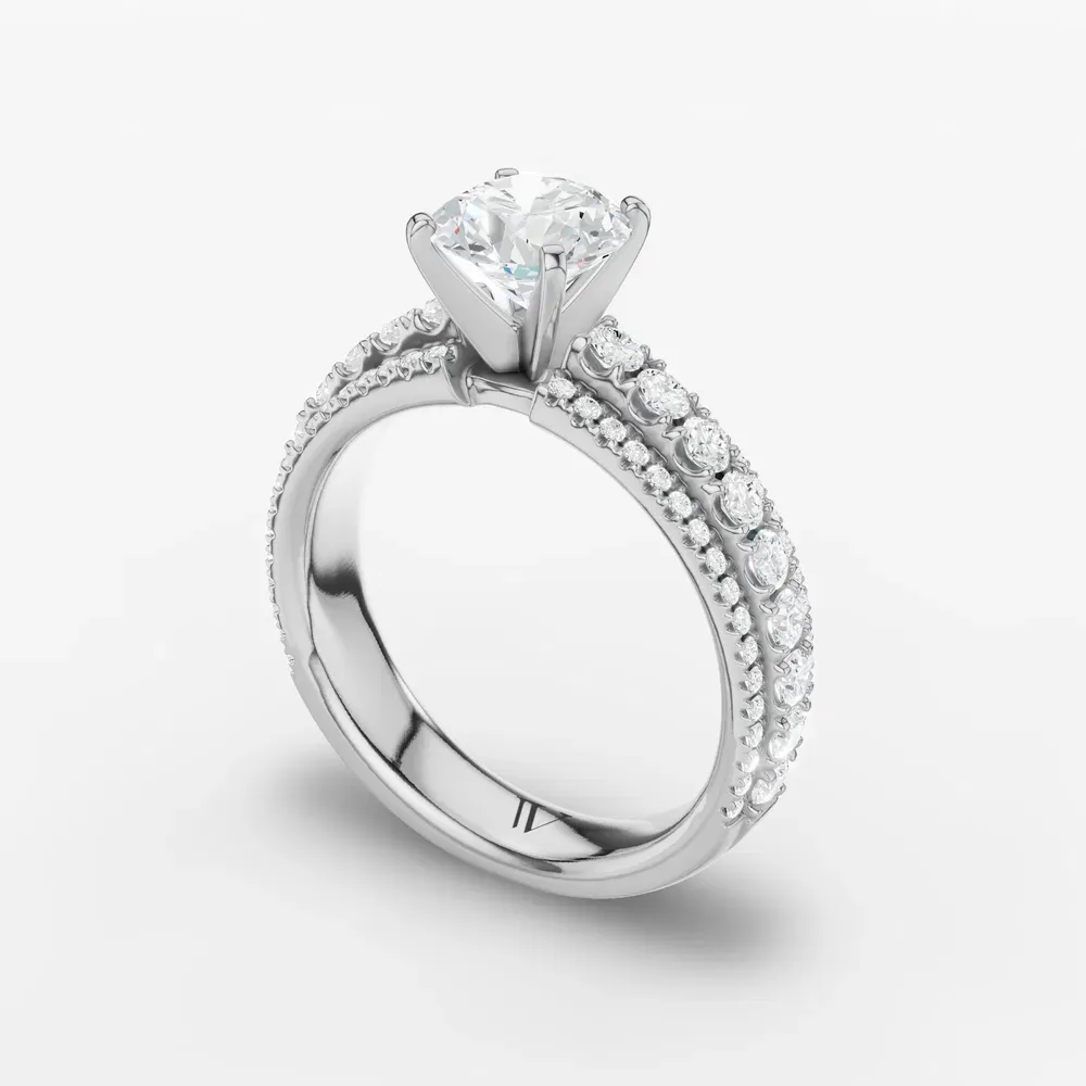 Certified 1 carat Lab Grown Diamond Round Cut Pavé, Four Prong Engagement Ring in 14K White Gold-Riven