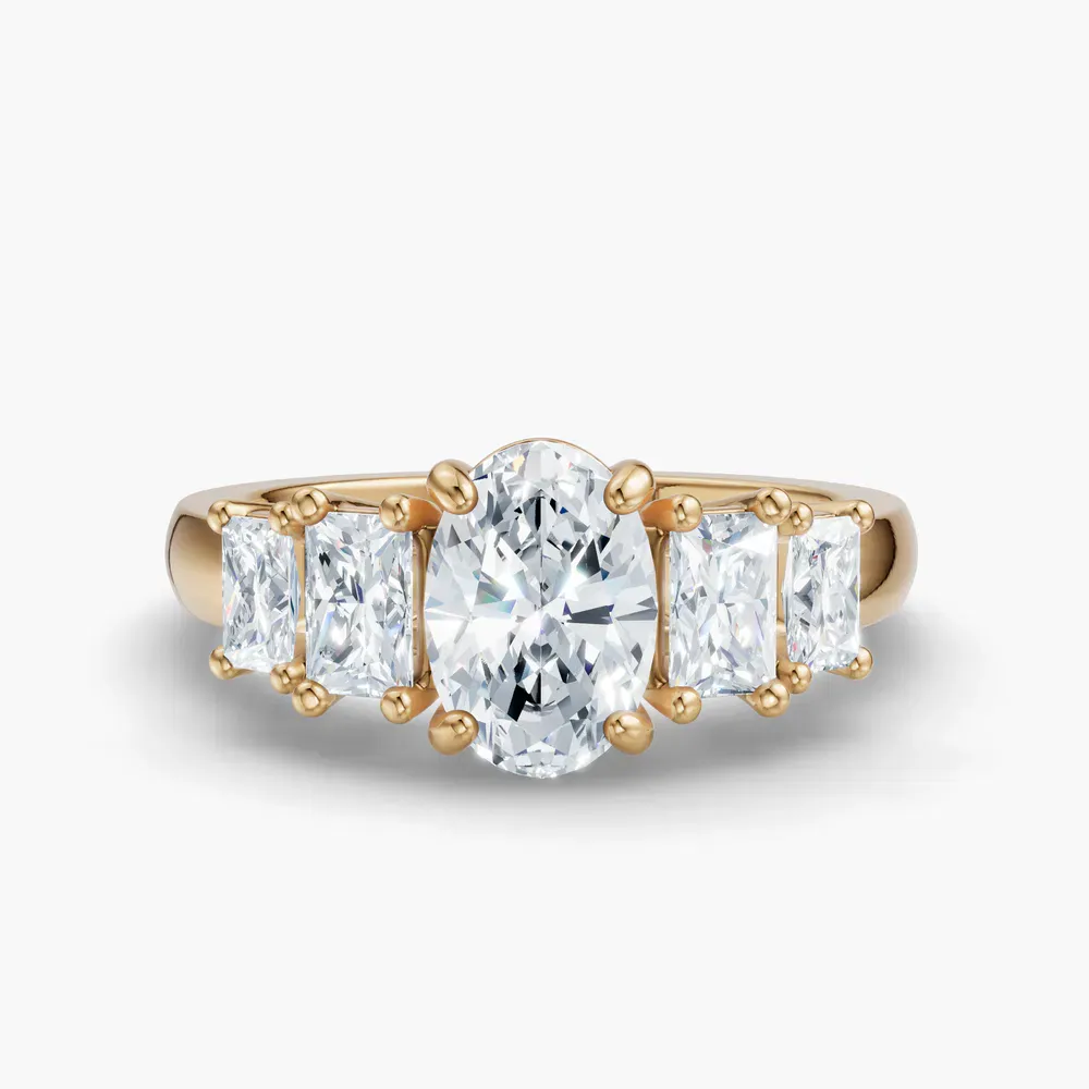 Certified 1 carat Lab Grown Diamond Oval Cut Five Stone, Side Stone Engagement Ring in 14K Yellow Gold-Velaris
