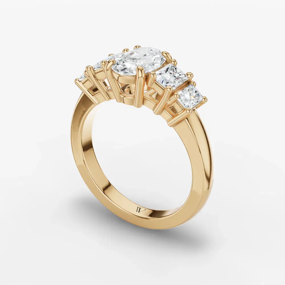 Certified 1 carat Lab Grown Diamond Oval Cut Five Stone, Side Stone Engagement Ring in 14K Yellow Gold-Velaris
