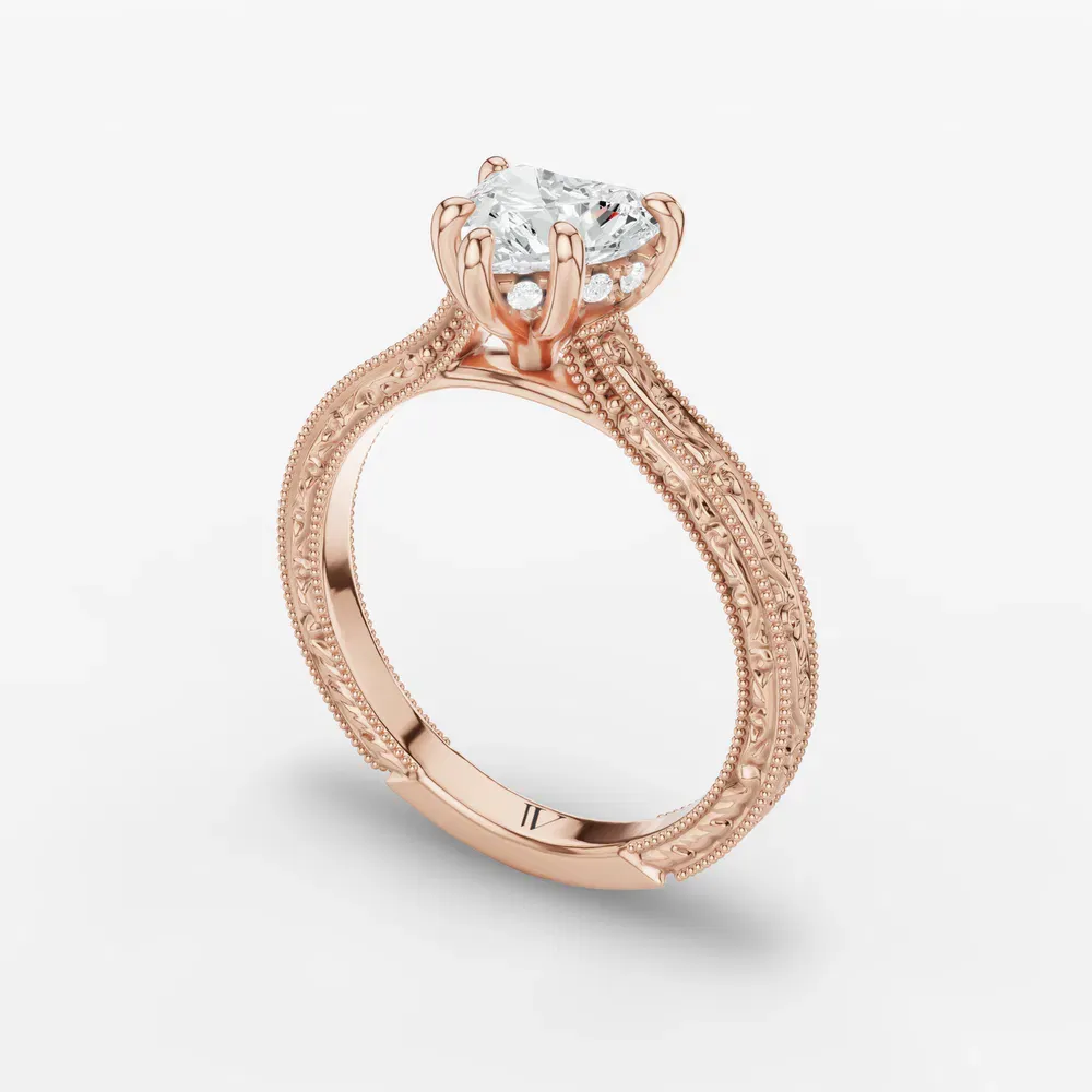 Certified 1 carat Lab Grown Diamond Heart Cut Hidden Halo, Cathedral, Vintage Engagement Ring in 14K Rose Gold-Echo