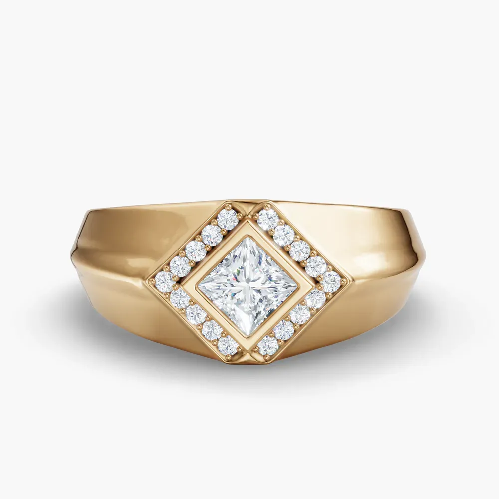 Certified 0.5 carat Lab Grown Diamond Princess Cut Men's Engagement Ring in 14K Yellow Gold-Edge
