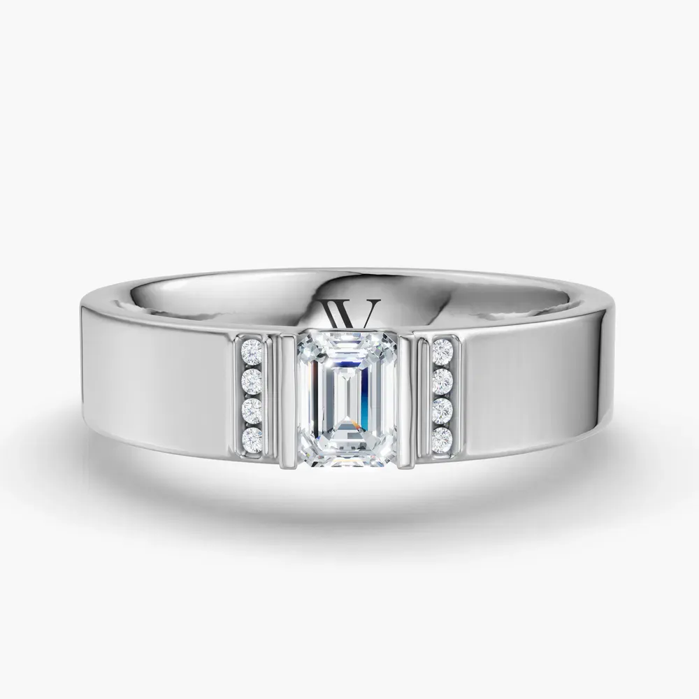Certified 0.5 carat Lab Grown Diamond Emerald Cut Men's Engagement Ring in 14K White Gold-Zirra