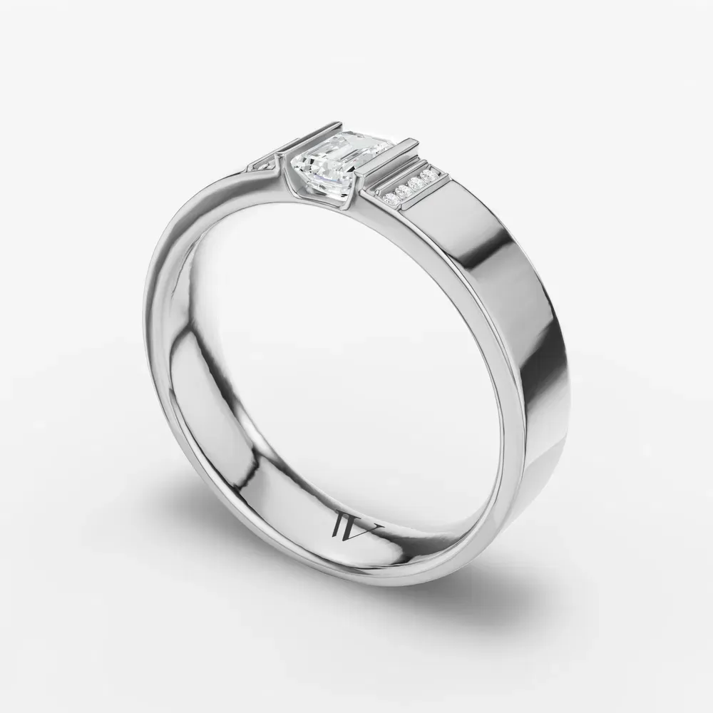 Certified 0.5 carat Lab Grown Diamond Emerald Cut Men's Engagement Ring in 14K White Gold-Zirra