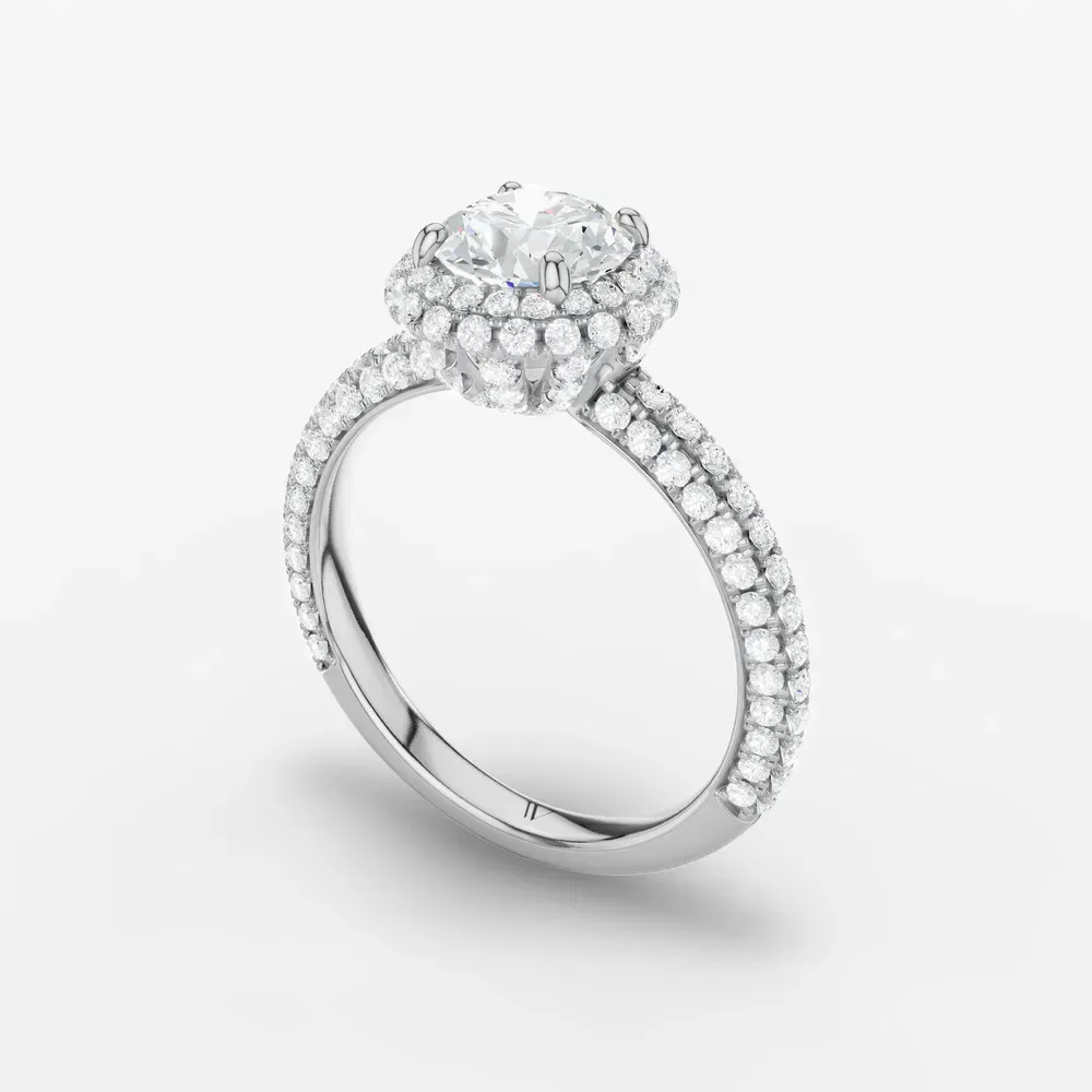 Certified 1 carat Lab Grown Diamond Round Cut Pavé, Halo, Hidden Halo Engagement Ring in 14K White Gold-Brym