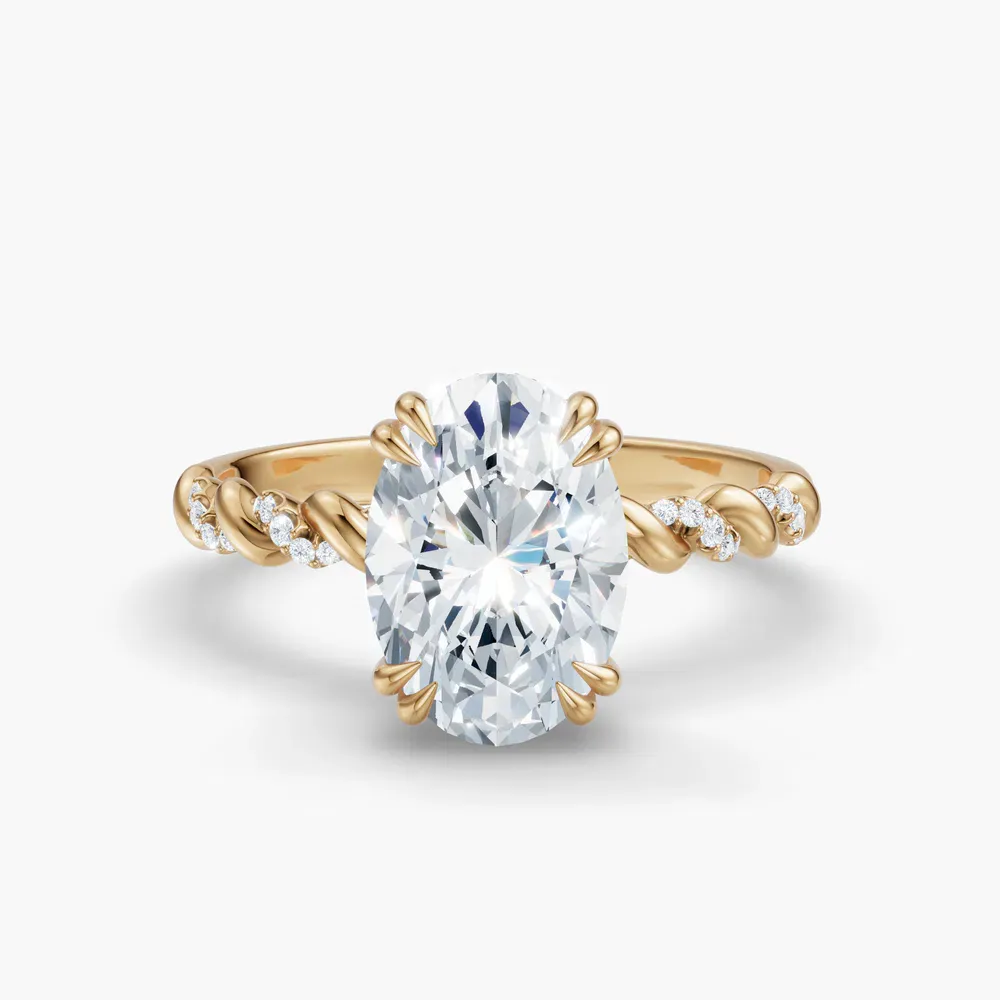 Certified 1 carat Lab Grown Diamond Oval Cut Pavé, Hidden Halo, Twist Engagement Ring in 14K Yellow Gold-Lior