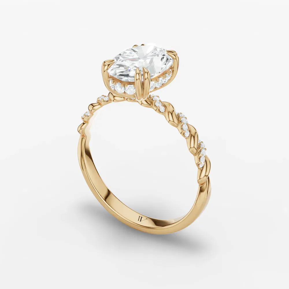 Certified 1 carat Lab Grown Diamond Oval Cut Pavé, Hidden Halo, Twist Engagement Ring in 14K Yellow Gold-Lior