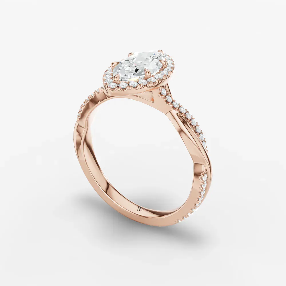 Certified 1 carat Natural Diamond Marquise Cut Twist, Cathedral, Pavé Engagement Ring in 14K Rose Gold-Itic