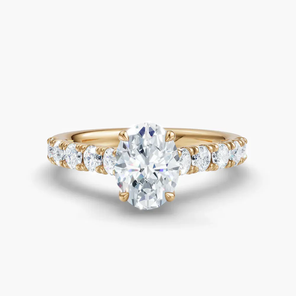 Certified 1 carat Natural Diamond Oval Cut Pavé, Cathedral, Low profile Engagement Ring in 14K Yellow Gold-Israfil