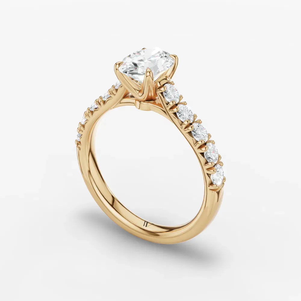 Certified 1 carat Natural Diamond Oval Cut Pavé, Cathedral, Low profile Engagement Ring in 14K Yellow Gold-Israfil