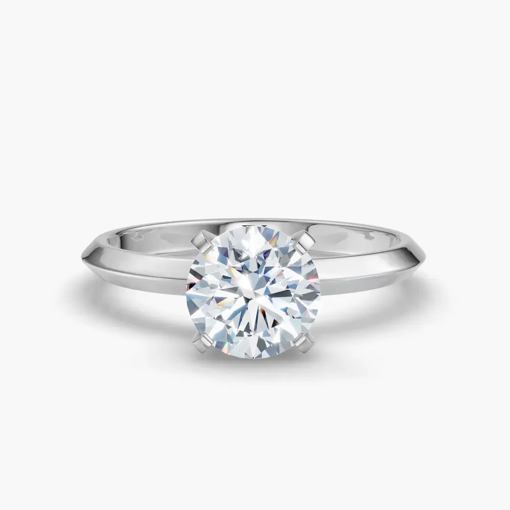 Certified 1 carat Natural Diamond Round Cut Solitaire, Classic, Simple Engagement Ring in 14K White Gold-Sylun