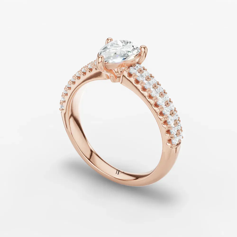 Certified 1 carat Natural Diamond Pear Cut Pavé, Classic, Simple Engagement Ring in 14K Rose Gold-Mevdro
