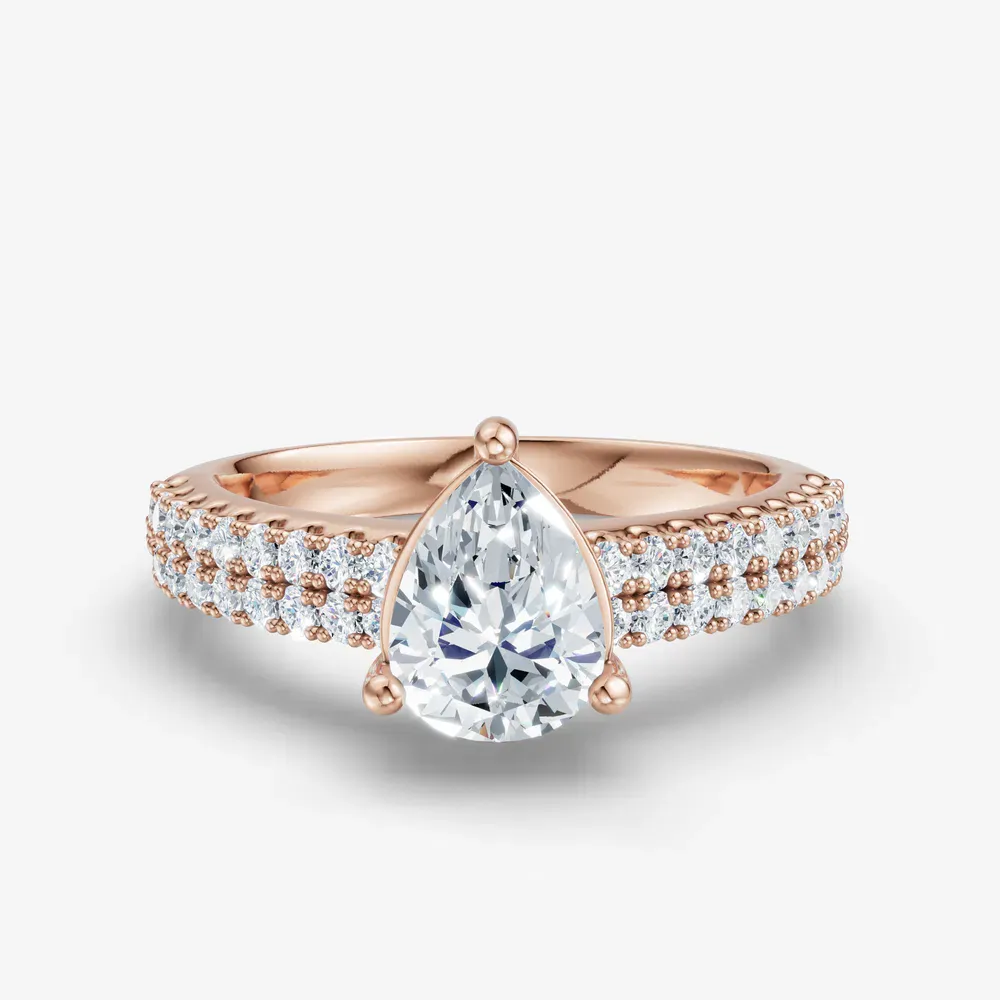 Certified 1 carat Natural Diamond Pear Cut Pavé, Classic, Simple Engagement Ring in 14K Rose Gold-Mevdro