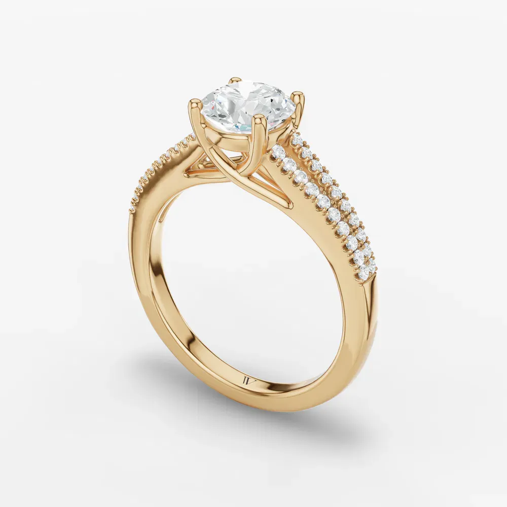 Certified 1 carat Natural Diamond Round Cut Pavé, Cathedral, Split Shank Engagement Ring in 14K Yellow Gold-Lumy