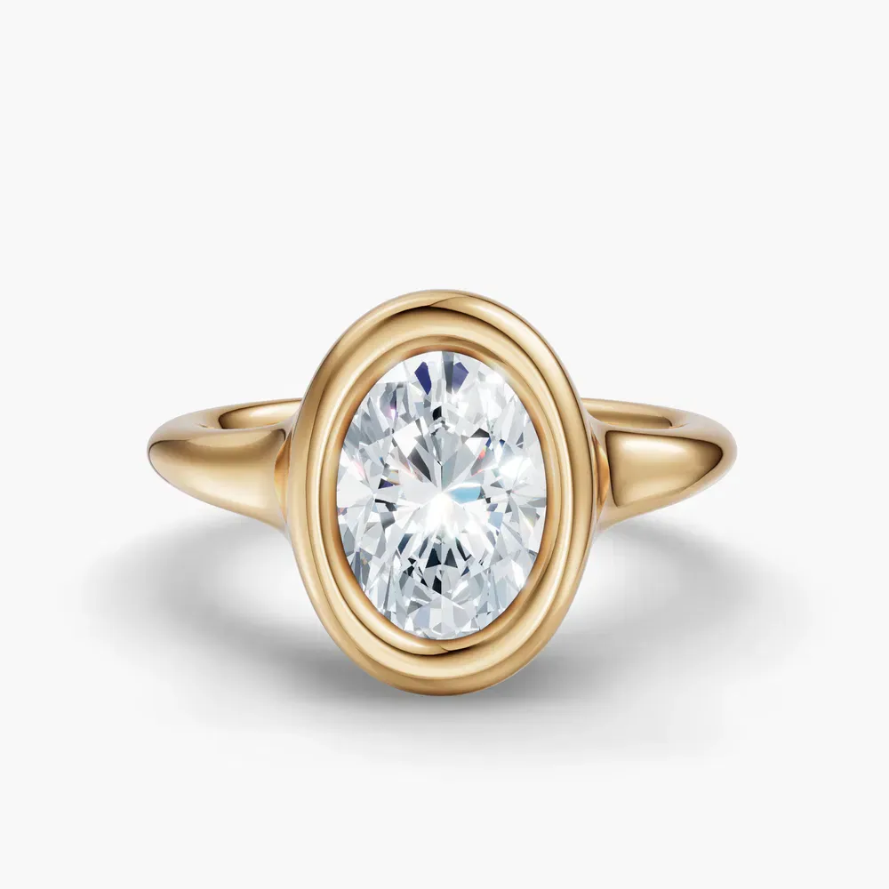 Certified 1 carat Natural Diamond Oval Cut Solitaire, Bezel Engagement Ring in 14K Yellow Gold-Zayn