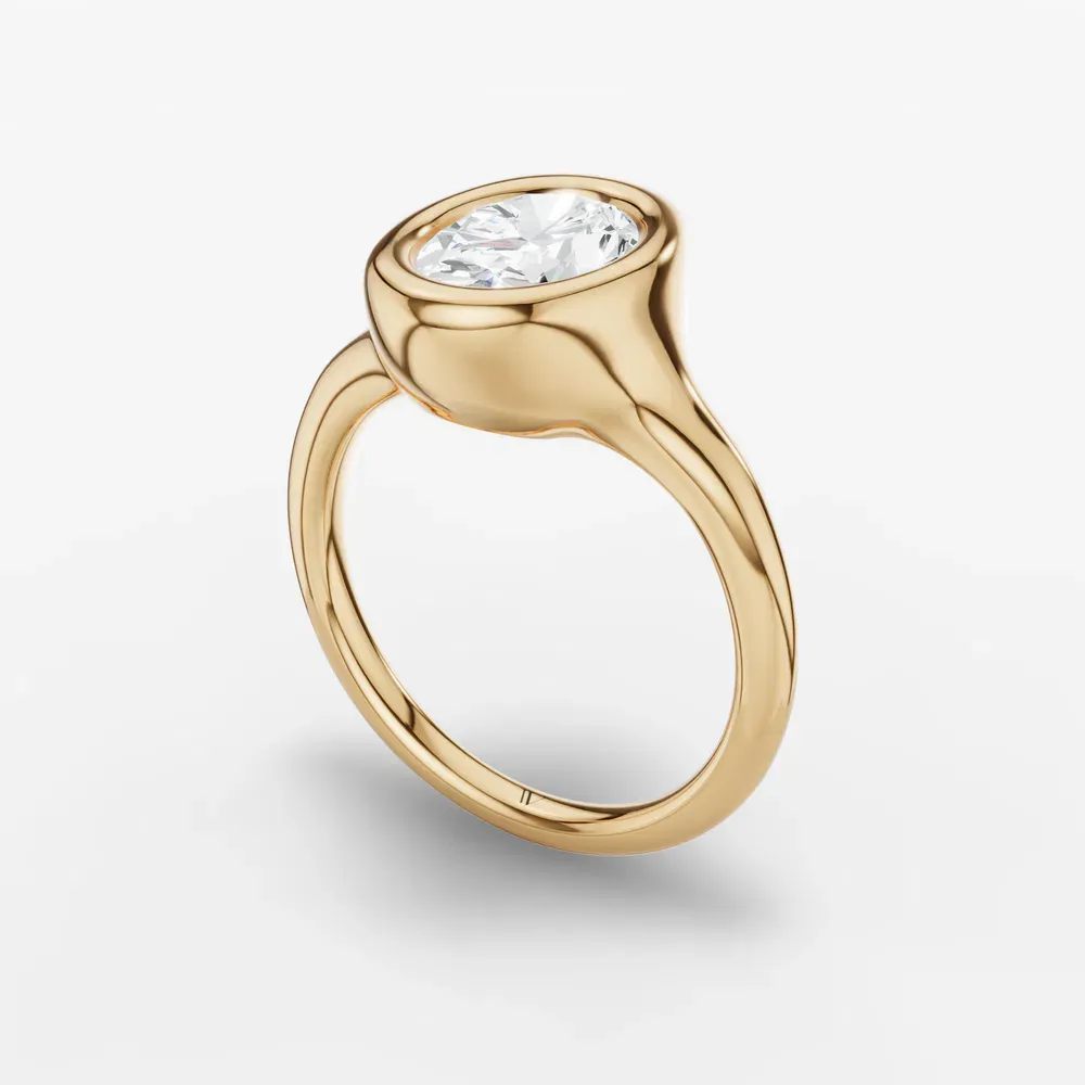 Certified 1 carat Natural Diamond Oval Cut Solitaire, Bezel Engagement Ring in 14K Yellow Gold-Zayn