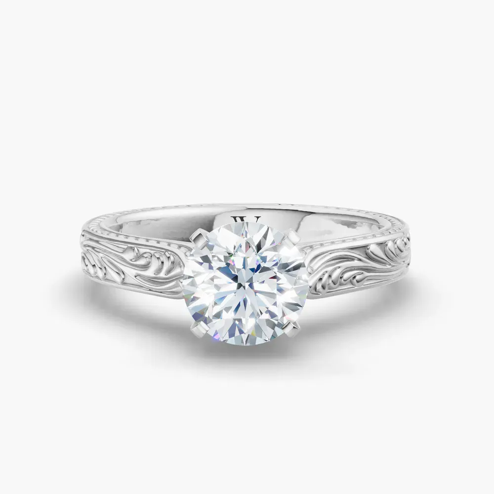 Certified 1 carat Natural Diamond Round Cut Solitaire, Vintage, Cathedral Engagement Ring in 14K White Gold-Nael