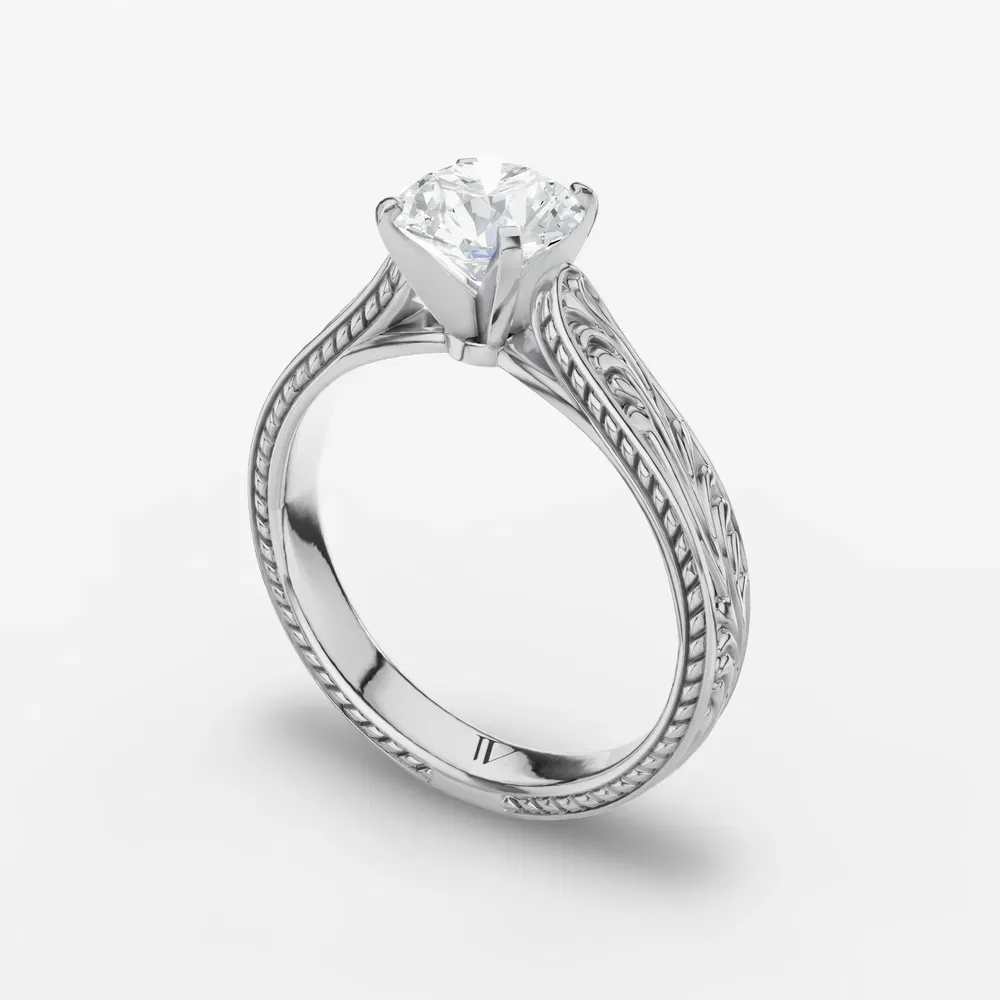 Certified 1 carat Natural Diamond Round Cut Solitaire, Vintage, Cathedral Engagement Ring in 14K White Gold-Nael