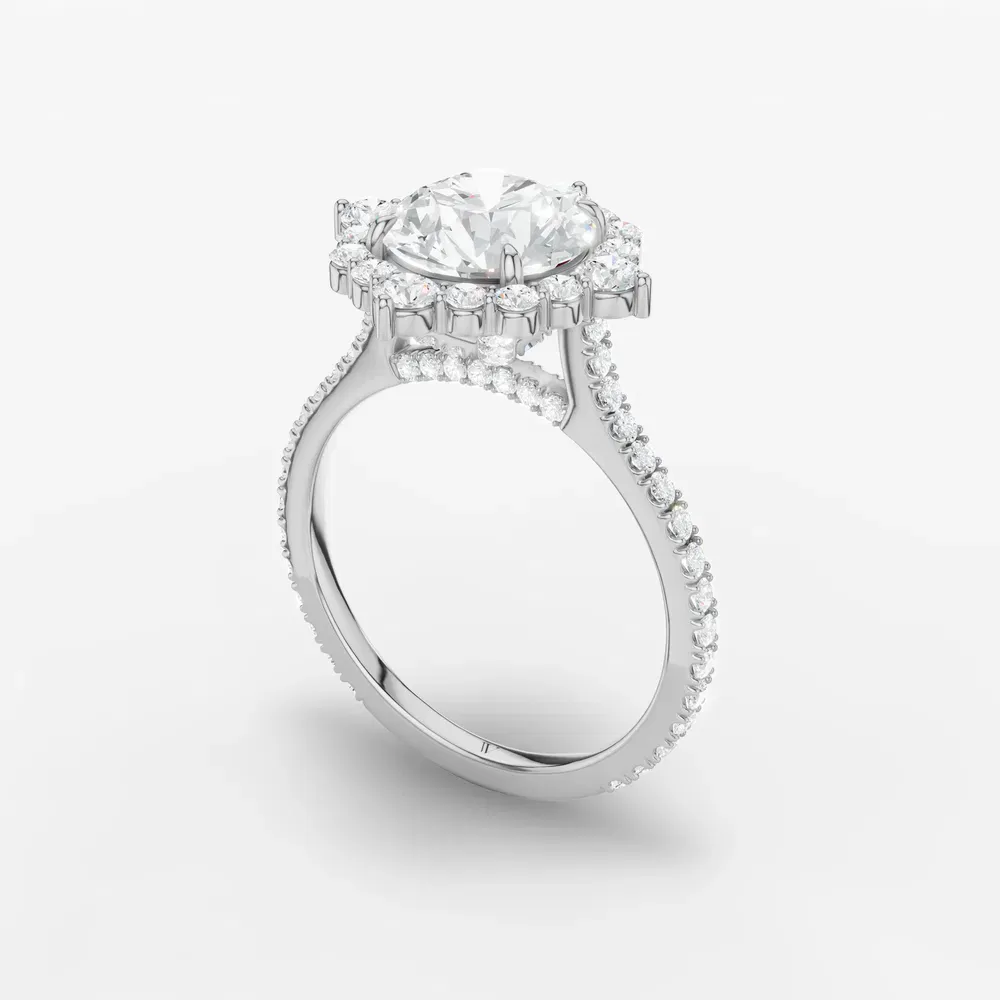 Certified 1 carat Natural Diamond Round Cut Hidden Halo, Halo, Cathedral Engagement Ring in 14K White Gold-Cylen