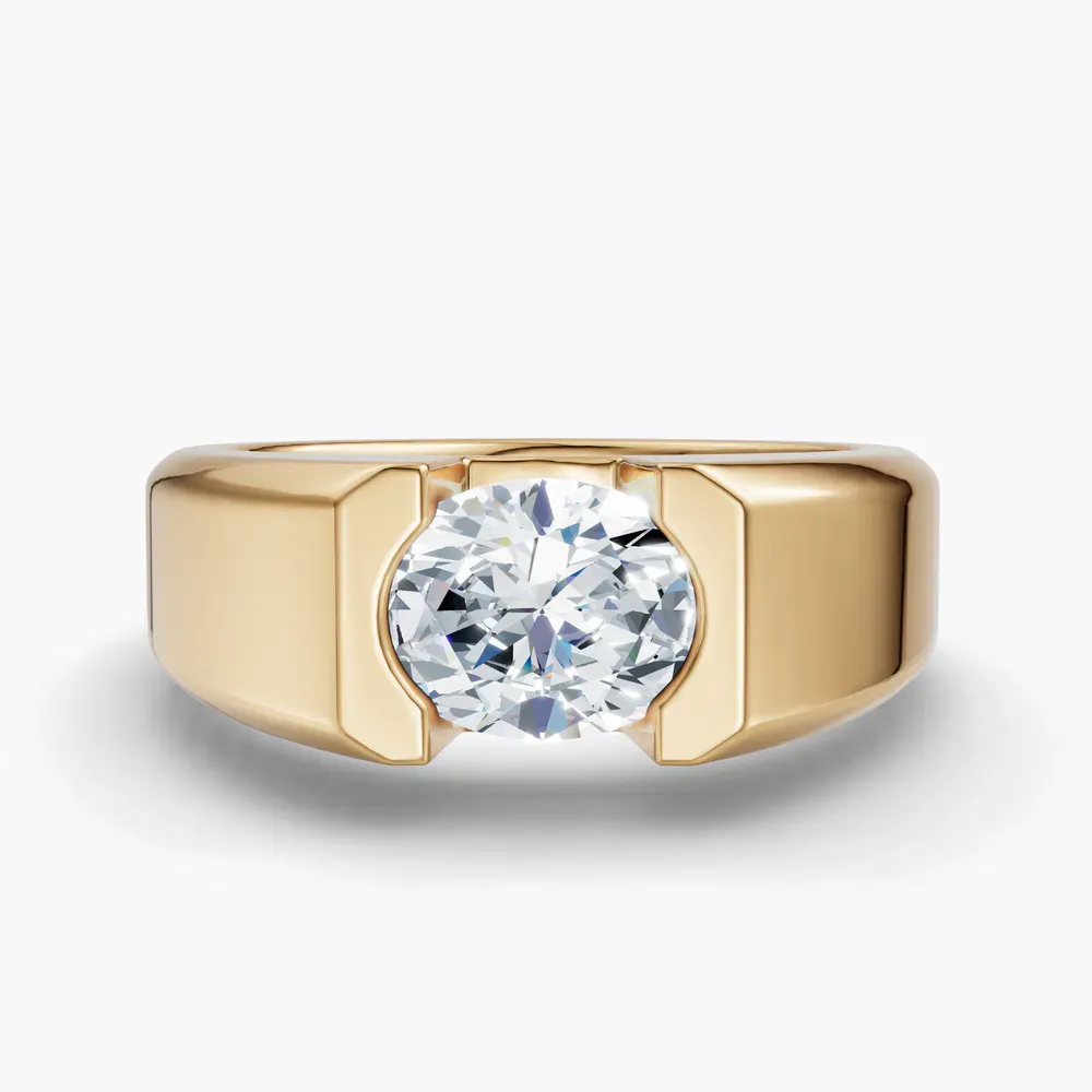 Certified 1 carat Natural Diamond Oval Cut Men's Engagement Ring in 14K Yellow Gold-Raven