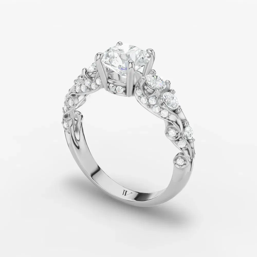 Certified 1 carat Natural Diamond Round Cut Hidden Halo, Unique, Side Stone Engagement Ring in 14K White Gold-Marinia