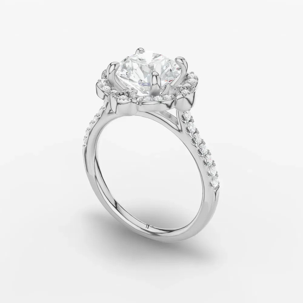 Certified 1 carat Natural Diamond Round Cut Halo, Floral, Vintage Engagement Ring in 14K White Gold-Willow