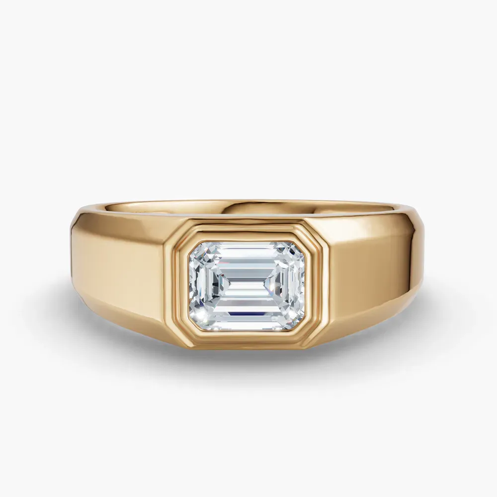 Certified 1 carat Natural Diamond Emerald Cut Men's Engagement Ring in 14K Yellow Gold-Zenithx