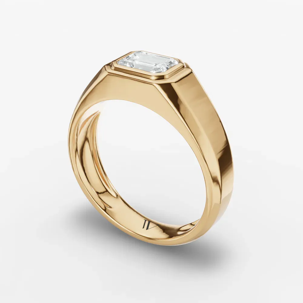 Certified 1 carat Natural Diamond Emerald Cut Men's Engagement Ring in 14K Yellow Gold-Zenithx