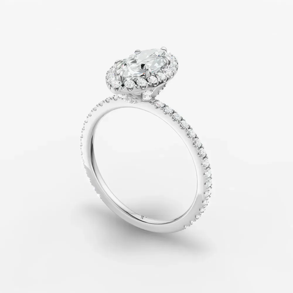 Certified 1 carat Lab Grown Diamond Marquise Cut Pavé, Halo, Hidden Halo Engagement Ring in 14K White Gold-Jynl