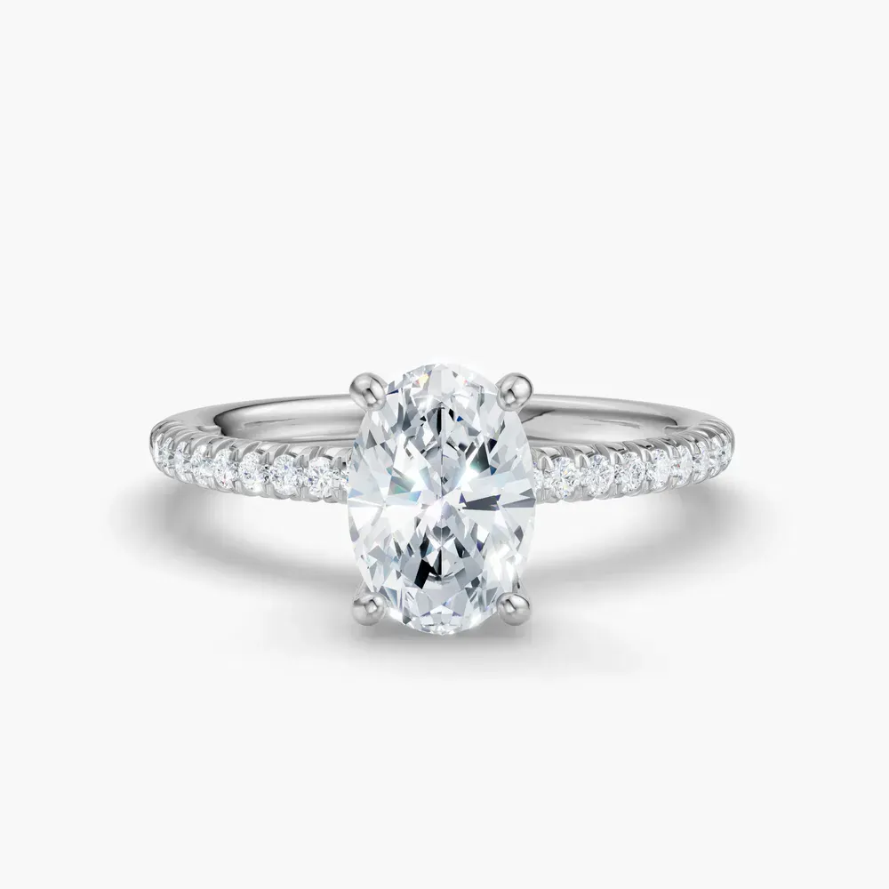Certified 1 carat Lab Grown Diamond Oval Cut Pavé, Classic, Simple Engagement Ring in 14K White Gold-Glaciry