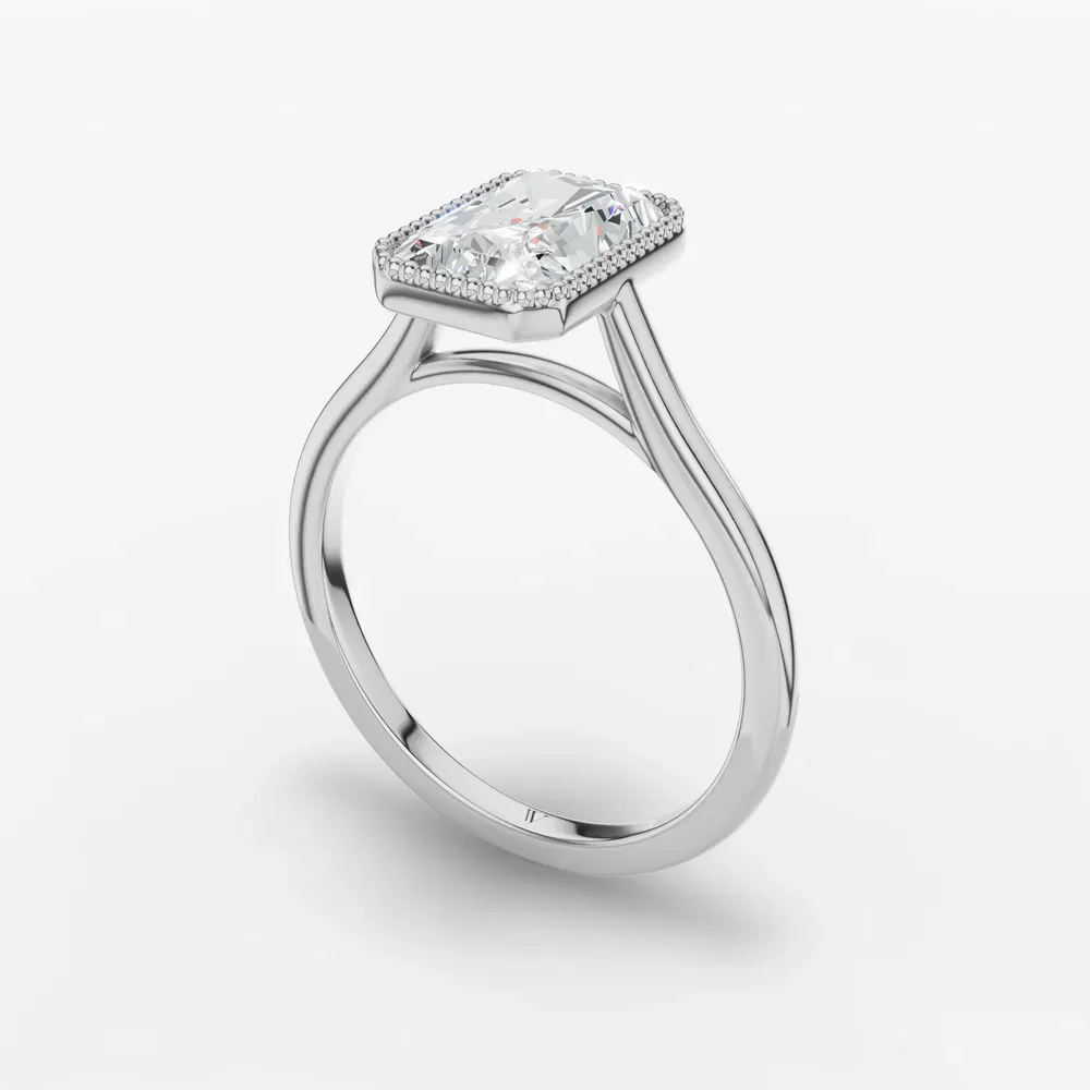 Certified 1 carat Lab Grown Diamond Radiant Cut Solitaire, Milgrain, Cathedral Engagement Ring in 14K White Gold-Firen